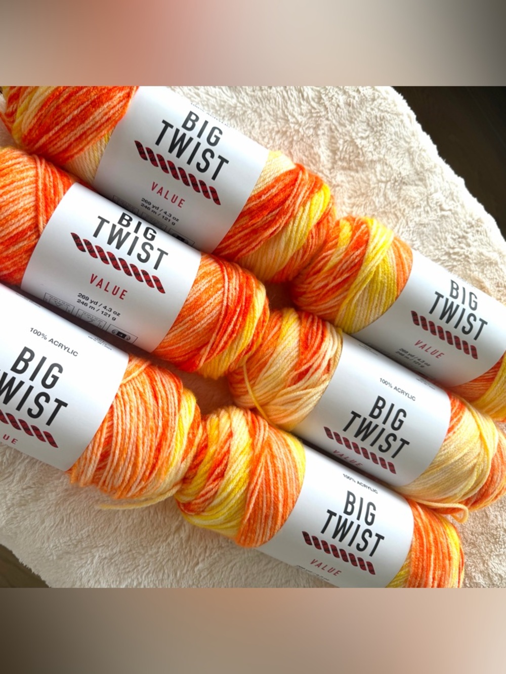 Rare: Big Twist Value Acrylic Yarn Sunrise Ombré 6 skeins
